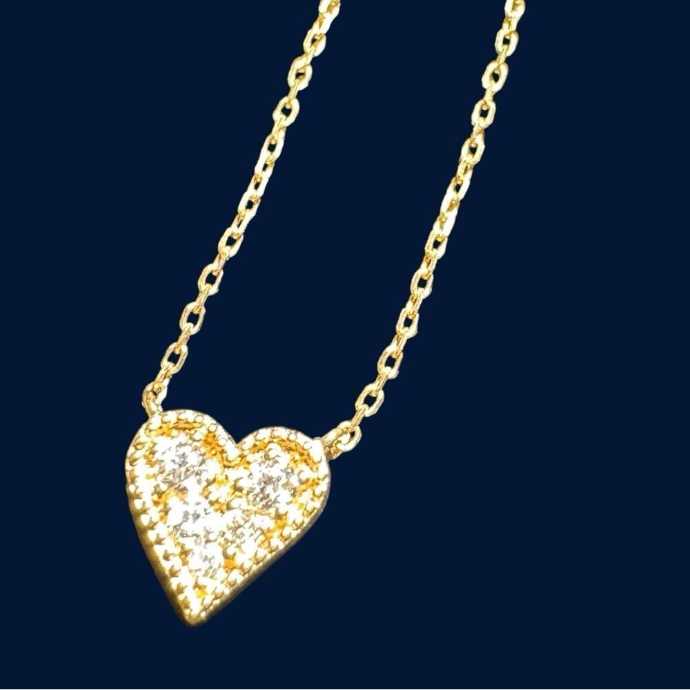 Ete Natural Diamond Pave Petite Heart Pendant 0.01 Ctw 10K Yellow Gold Necklace